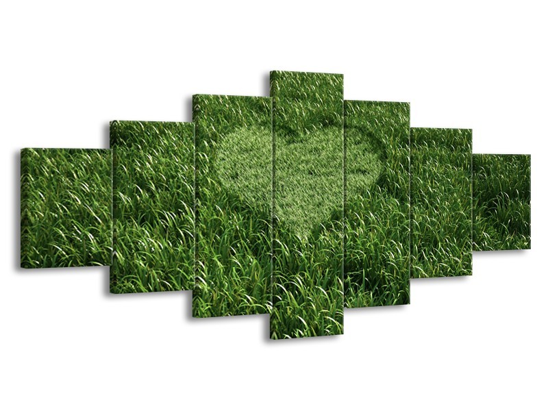 Canvas Schilderij Gras, Hart | Groen | 210x100cm 7Luik