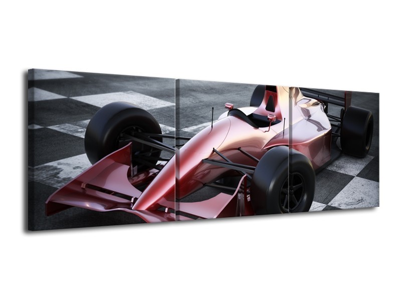 Canvas Schilderij Auto, Formule 1 | Grijs, Roze, Rood | 120x40cm 3Luik