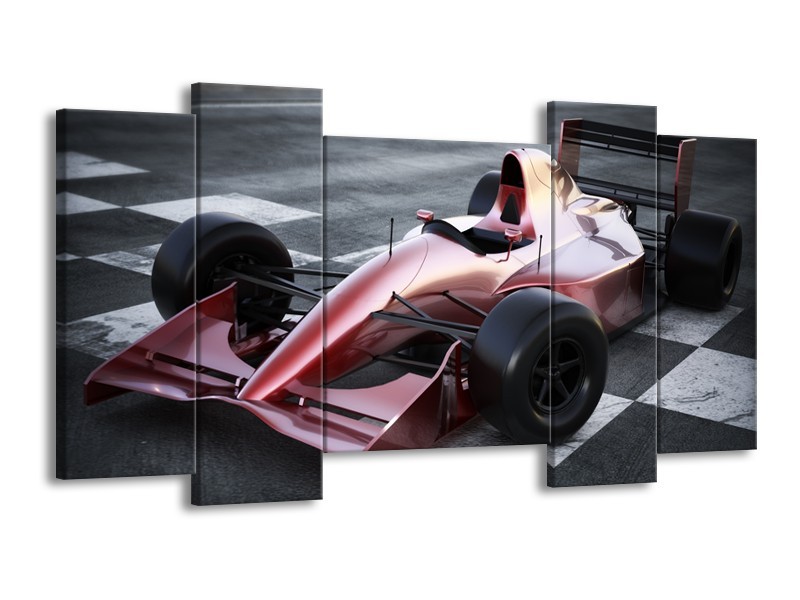 Canvas Schilderij Auto, Formule 1 | Grijs, Roze, Rood | 120x65cm 5Luik