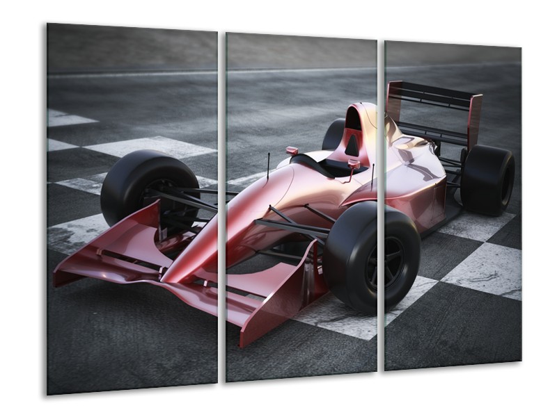 Canvas Schilderij Auto, Formule 1 | Grijs, Roze, Rood | 120x80cm 3Luik