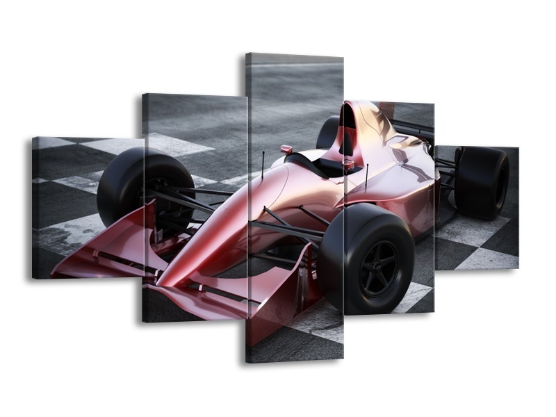 Canvas Schilderij Auto, Formule 1 | Grijs, Roze, Rood | 125x70cm 5Luik