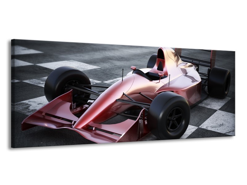 Canvas Schilderij Auto, Formule 1 | Grijs, Roze, Rood | 145x58cm 1Luik