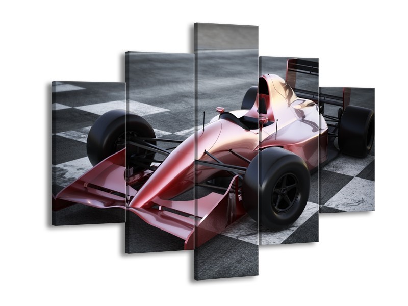 Canvas Schilderij Auto, Formule 1 | Grijs, Roze, Rood | 150x105cm 5Luik