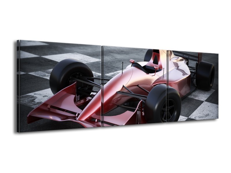 Glasschilderij Auto, Formule | Grijs, Roze, Rood | 150x50cm 3Luik