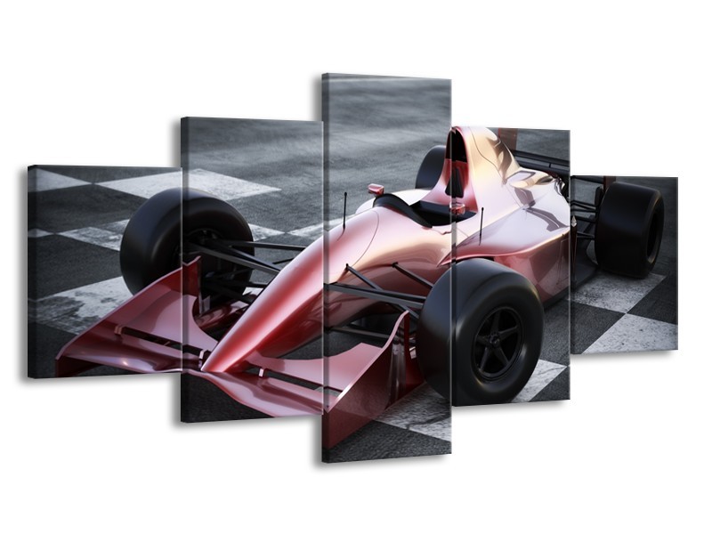 Canvas Schilderij Auto, Formule 1 | Grijs, Roze, Rood | 150x80cm 5Luik