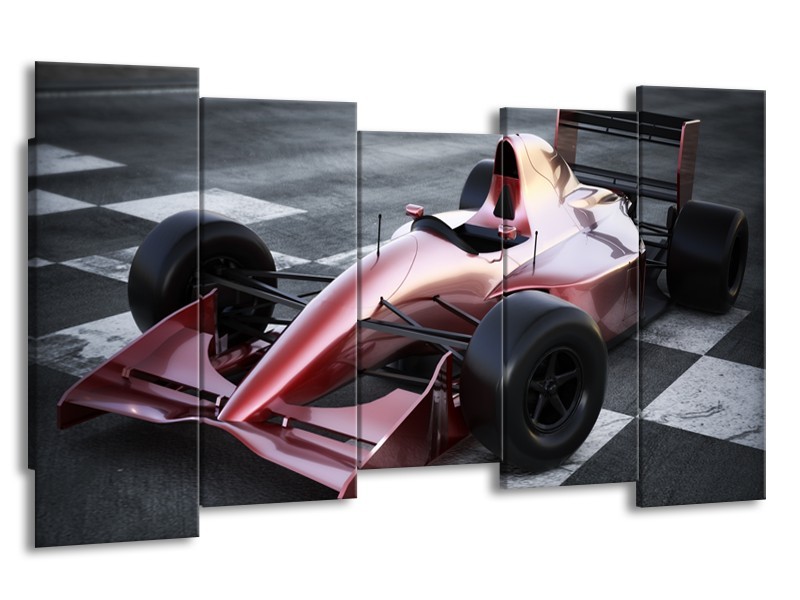 Canvas Schilderij Auto, Formule 1 | Grijs, Roze, Rood | 150x80cm 5Luik