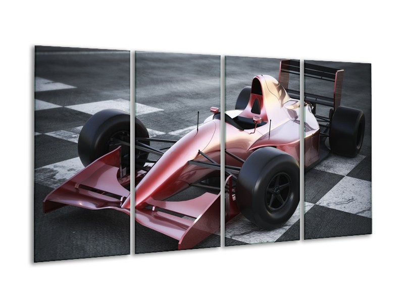 Canvas Schilderij Auto, Formule 1 | Grijs, Roze, Rood | 160x80cm 4Luik