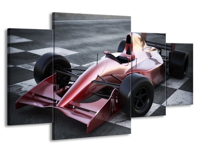 Canvas Schilderij Auto, Formule 1 | Grijs, Roze, Rood | 160x90cm 4Luik