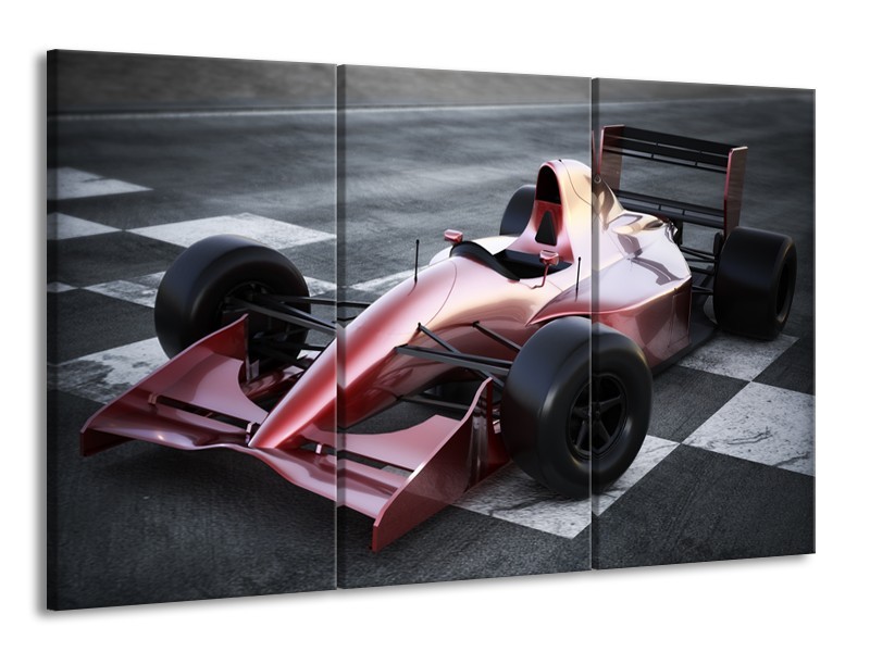 Canvas Schilderij Auto, Formule 1 | Grijs, Roze, Rood | 165x100cm 3Luik