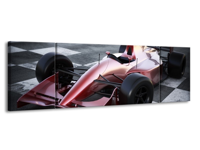 Glasschilderij Auto, Formule | Grijs, Roze, Rood | 170x50cm 3Luik