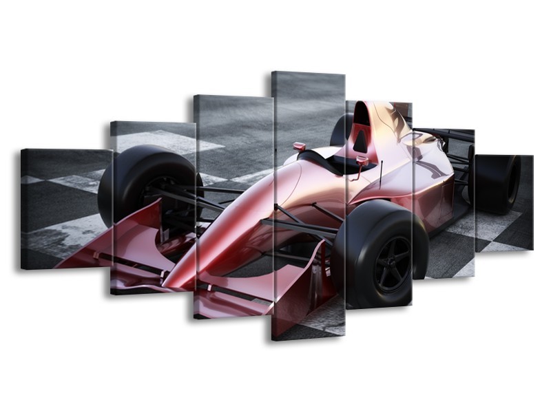 Canvas Schilderij Auto, Formule 1 | Grijs, Roze, Rood | 210x100cm 7Luik