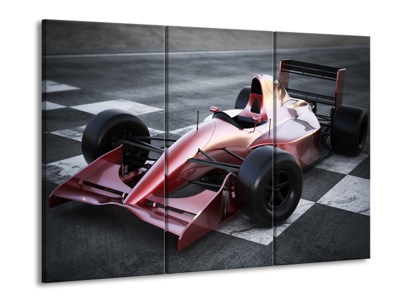 Canvas Schilderij Auto, Formule 1 | Grijs, Roze, Rood | 60x90cm 3Luik