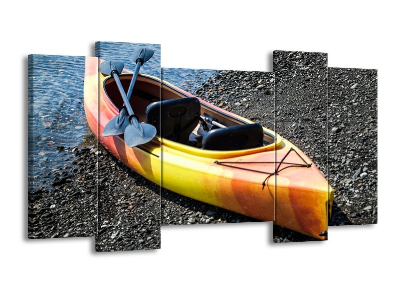 Glasschilderij Kayak, Sport | Geel, Oranje, Grijs | 120x65cm 5Luik