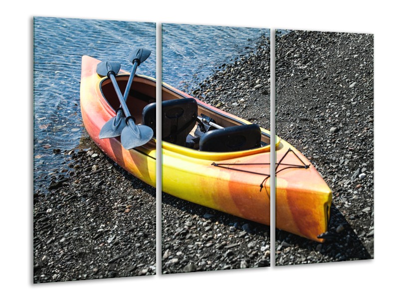 Glasschilderij Kayak, Sport | Geel, Oranje, Grijs | 120x80cm 3Luik