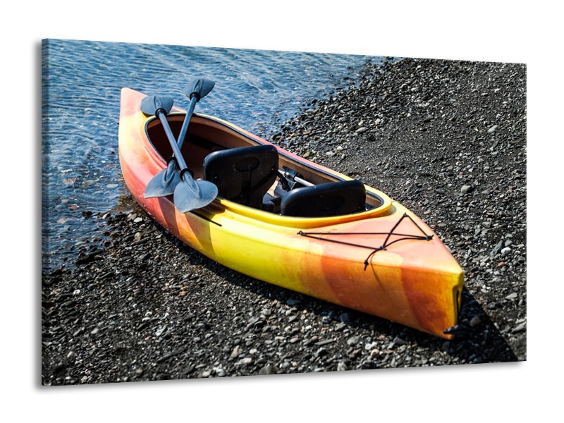 Glasschilderij Kayak, Sport | Geel, Oranje, Grijs | 140x90cm 1Luik