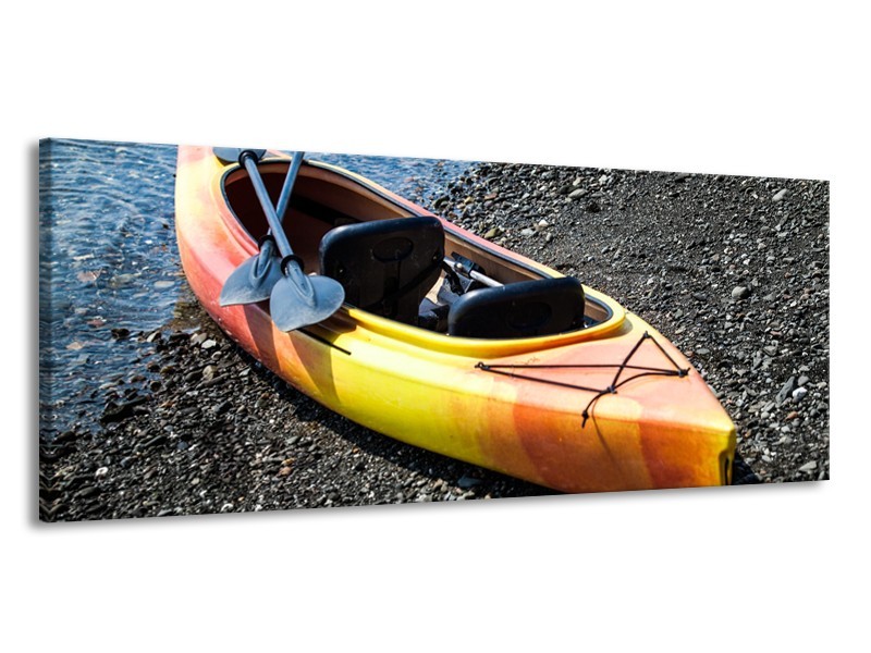 Glasschilderij Kayak, Sport | Geel, Oranje, Grijs | 145x58cm 1Luik