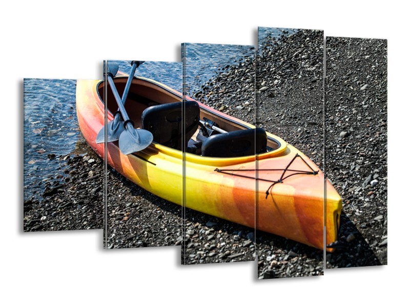 Glasschilderij Kayak, Sport | Geel, Oranje, Grijs | 150x100cm 5Luik