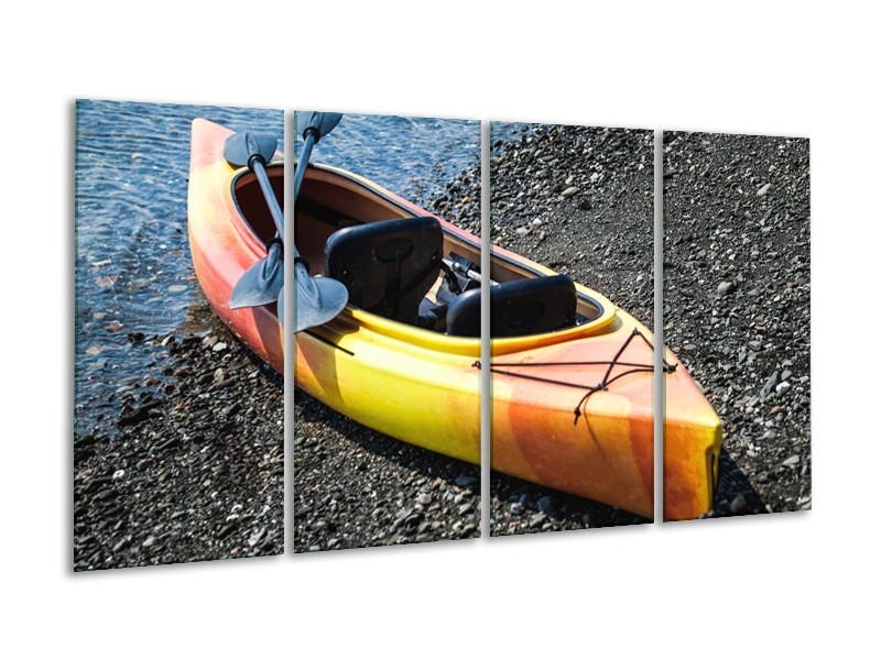 Canvas Schilderij Boot, Sport | Geel, Oranje, Grijs | 160x80cm 4Luik