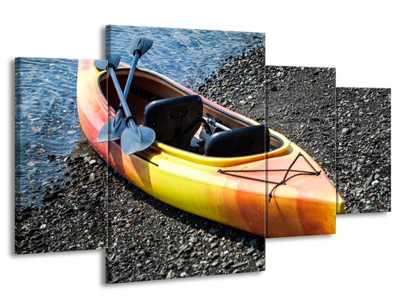 Glasschilderij Kayak, Sport | Geel, Oranje, Grijs | 160x90cm 4Luik