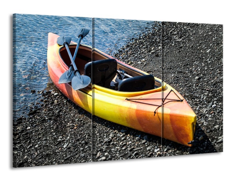 Glasschilderij Kayak, Sport | Geel, Oranje, Grijs | 165x100cm 3Luik