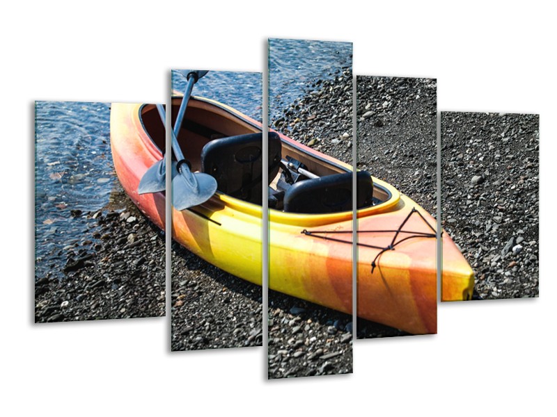 Glasschilderij Kayak, Sport | Geel, Oranje, Grijs | 170x100cm 5Luik