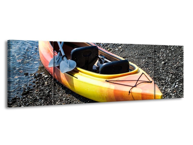 Canvas Schilderij Boot, Sport | Geel, Oranje, Grijs | 170x50cm 3Luik