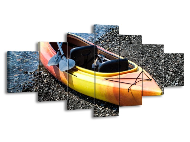 Glasschilderij Kayak, Sport | Geel, Oranje, Grijs | 210x100cm 7Luik