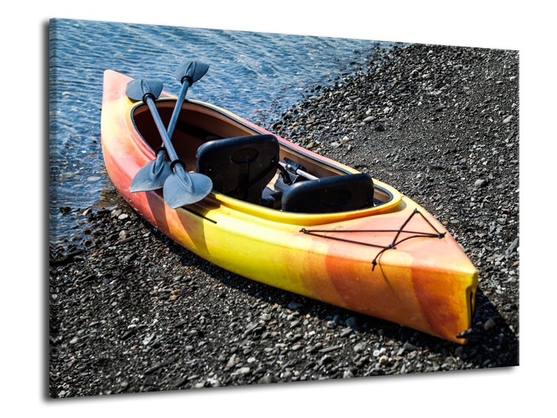 Glasschilderij Kayak, Sport | Geel, Oranje, Grijs | 70x50cm 1Luik