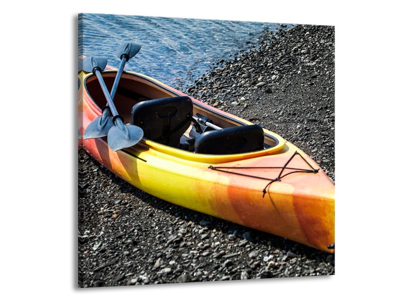 Glasschilderij Kayak, Sport | Geel, Oranje, Grijs | 70x70cm 1Luik