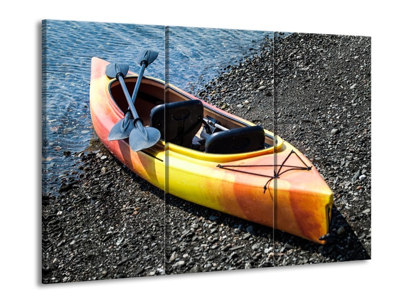 Glasschilderij Kayak, Sport | Geel, Oranje, Grijs | 60x90cm 3Luik