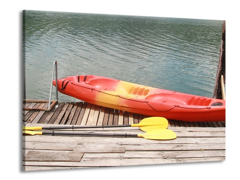 Glasschilderij Boot, Water | Geel, Oranje, Grijs | 100x70cm 1Luik