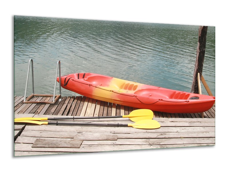 Canvas Schilderij Boot, Water | Geel, Oranje, Grijs | 120x70cm 1Luik