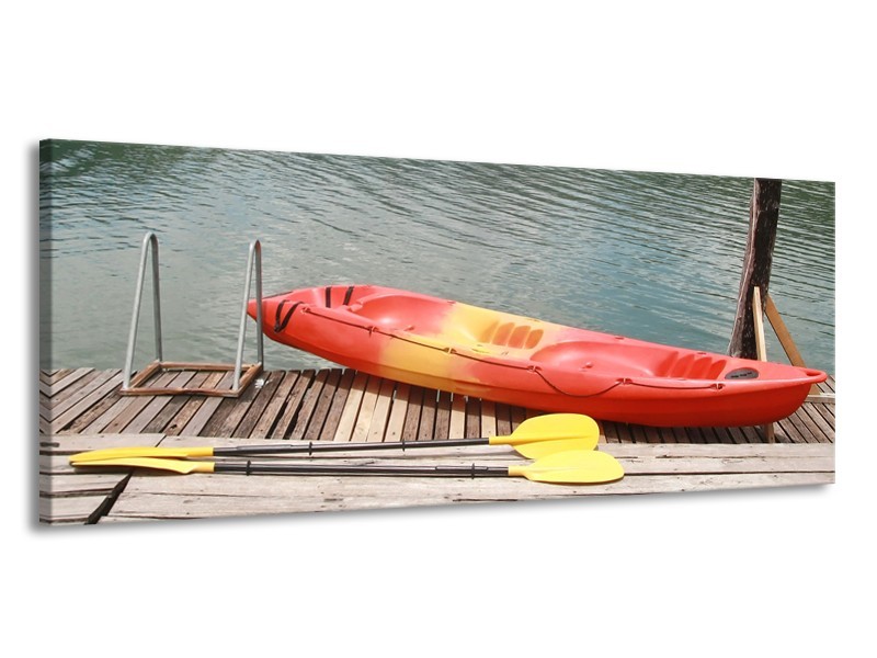 Canvas Schilderij Boot, Water | Geel, Oranje, Grijs | 145x58cm 1Luik