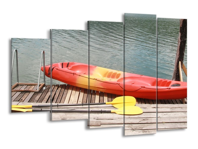 Canvas Schilderij Boot, Water | Geel, Oranje, Grijs | 150x100cm 5Luik