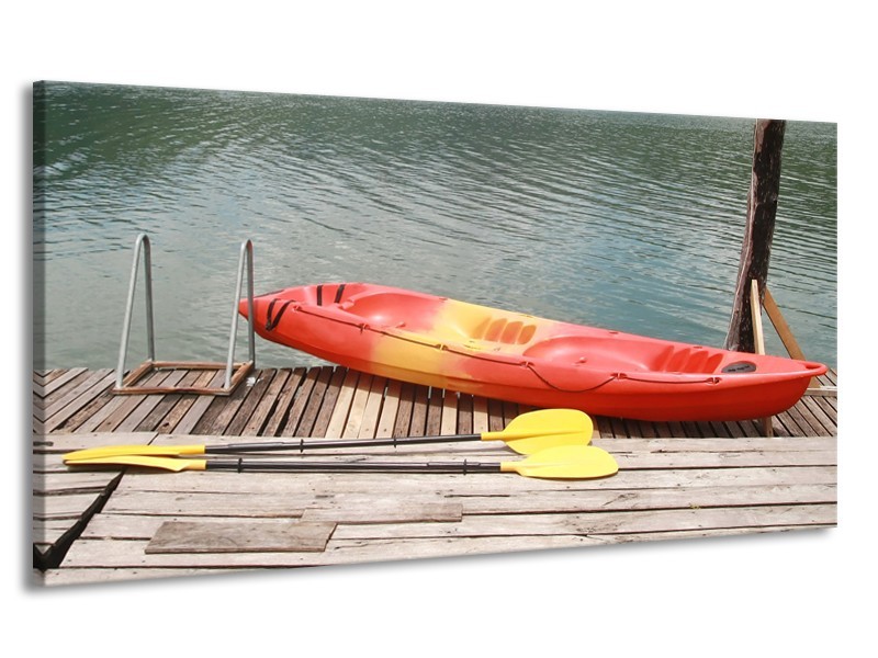Canvas Schilderij Boot, Water | Geel, Oranje, Grijs | 170x90cm 1Luik