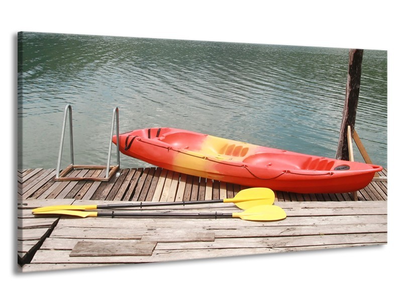 Canvas Schilderij Boot, Water | Geel, Oranje, Grijs | 190x100cm 1Luik