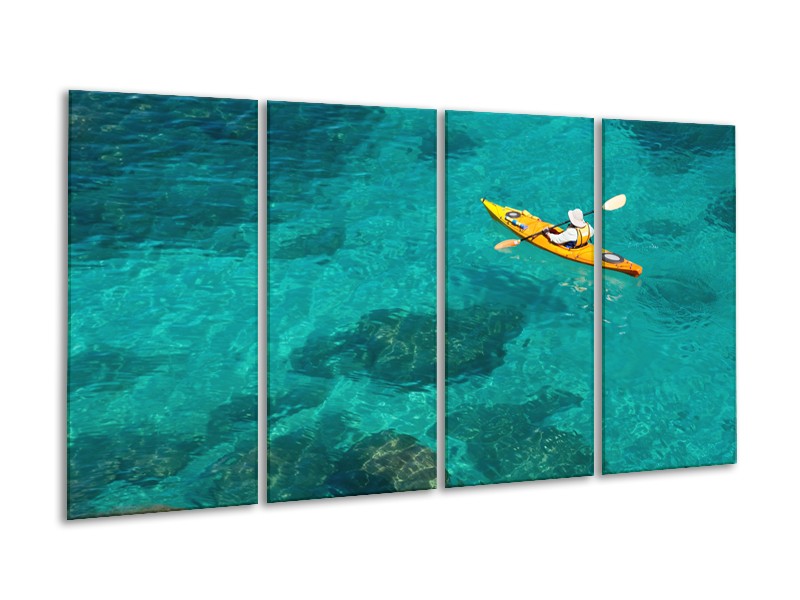 Glasschilderij Kayak, Sport | Turquoise, Geel, Groen | 160x80cm 4Luik