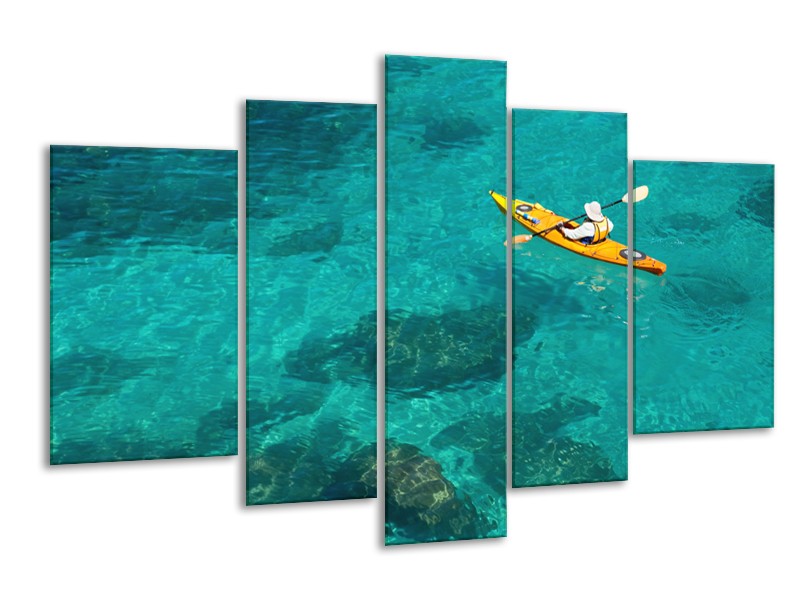 Glasschilderij Kayak, Sport | Turquoise, Geel, Groen | 170x100cm 5Luik