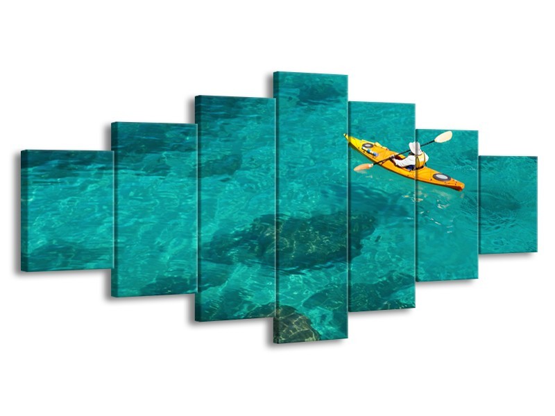 Glasschilderij Kayak, Sport | Turquoise, Geel, Groen | 210x100cm 7Luik