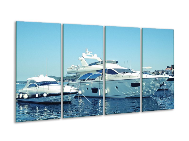 Canvas Schilderij Boot, Water | Blauw, Grijs, Wit | 160x80cm 4Luik