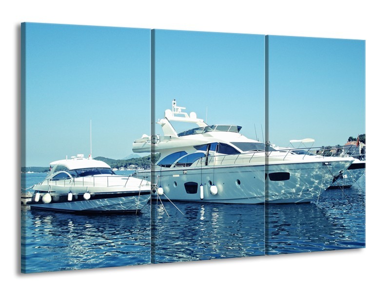 Canvas Schilderij Boot, Water | Blauw, Grijs, Wit | 165x100cm 3Luik