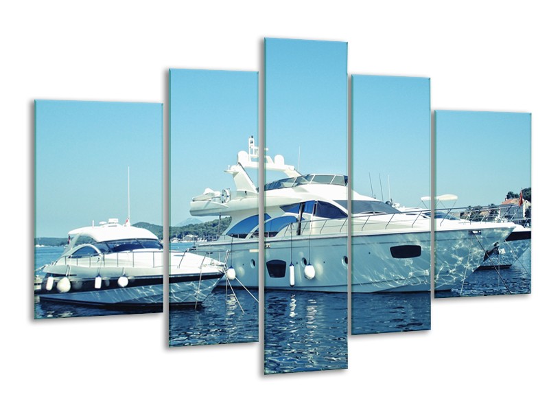 Glasschilderij Boot, Water | Blauw, Grijs, Wit | 170x100cm 5Luik