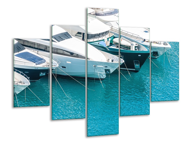 Glasschilderij Boot, Water | Wit, Turquoise | 100x70cm 5Luik