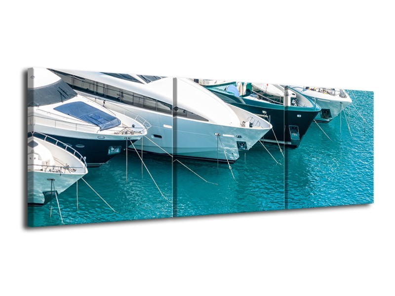 Canvas Schilderij Boot, Water | Wit, Turquoise | 120x40cm 3Luik