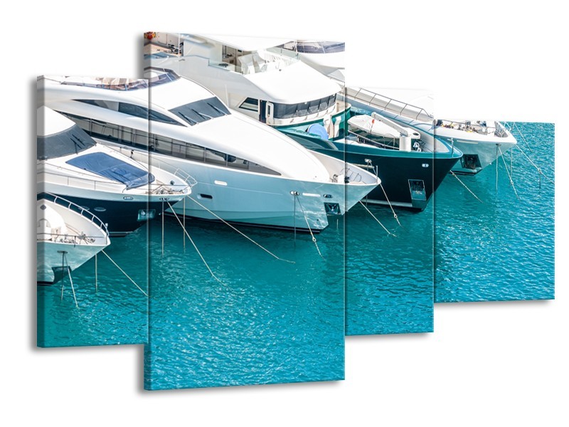 Canvas Schilderij Boot, Water | Wit, Turquoise | 120x75cm 4Luik