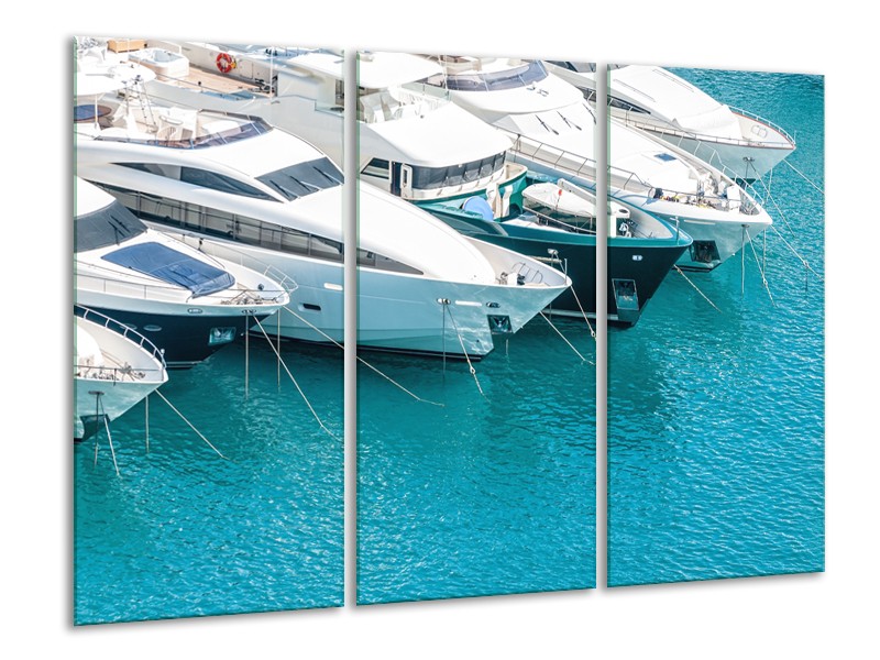 Glasschilderij Boot, Water | Wit, Turquoise | 120x80cm 3Luik