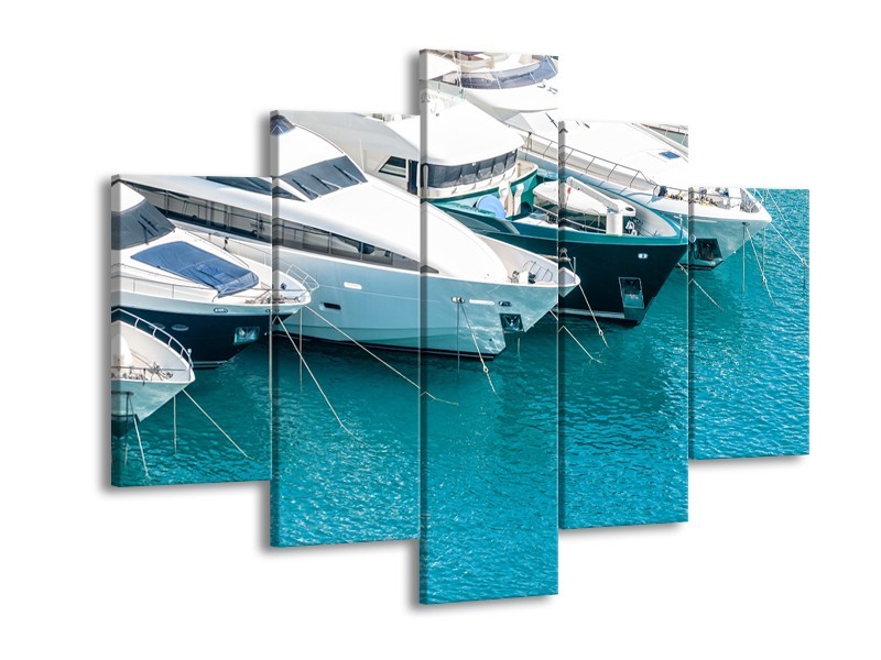 Glasschilderij Boot, Water | Wit, Turquoise | 150x105cm 5Luik