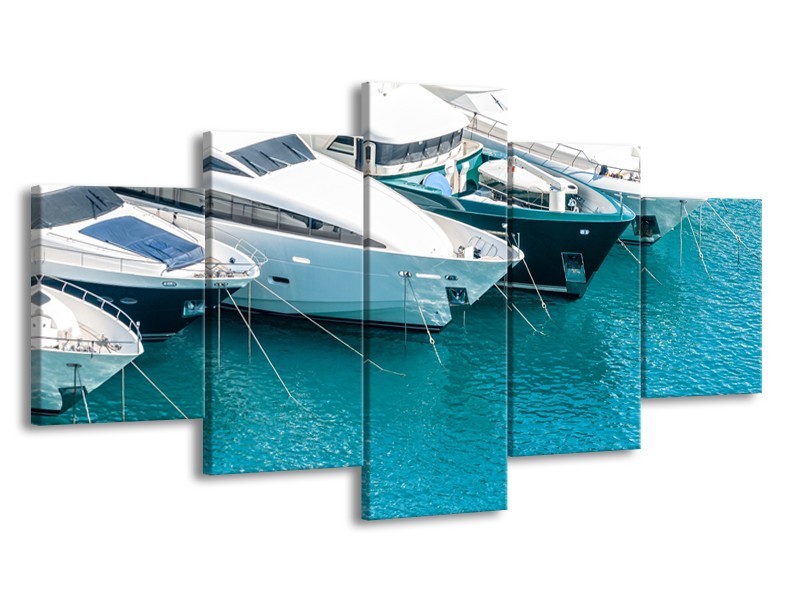 Canvas Schilderij Boot, Water | Wit, Turquoise | 150x80cm 5Luik