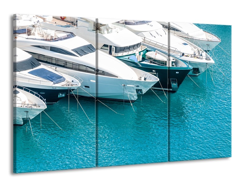 Glasschilderij Boot, Water | Wit, Turquoise | 165x100cm 3Luik