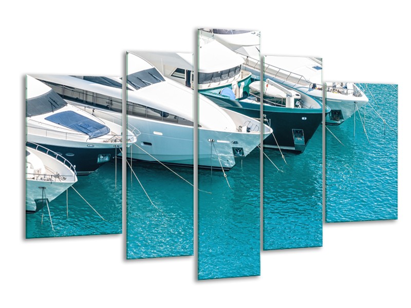 Canvas Schilderij Boot, Water | Wit, Turquoise | 170x100cm 5Luik